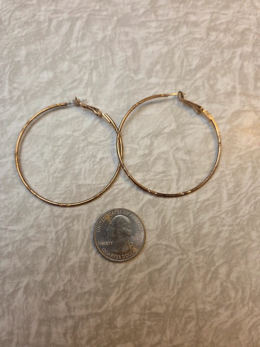 Gold Tone Hoop Earrings 2" Diameter